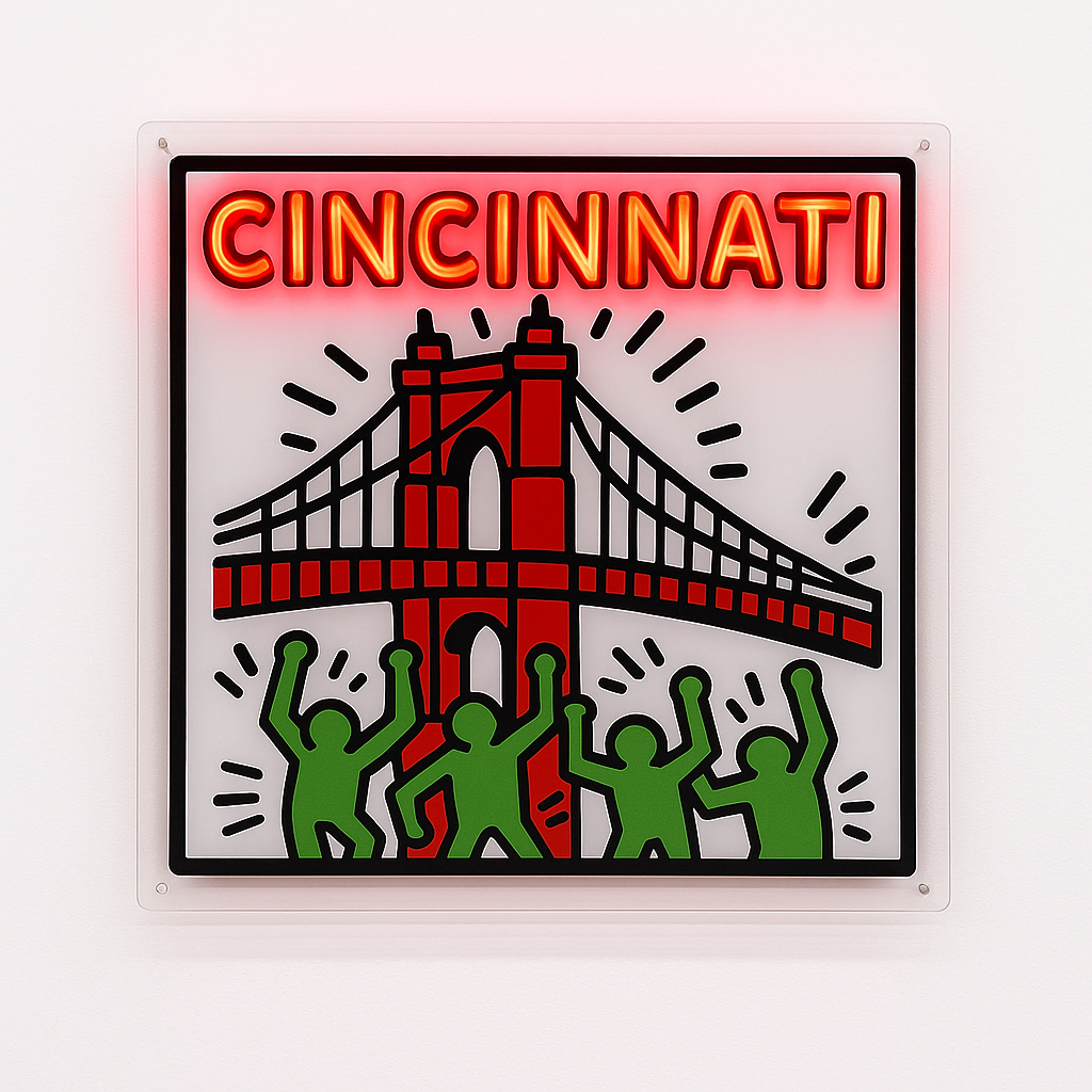 Keith Haring–Style LED Neon Wall Art – Cincinnati Edition