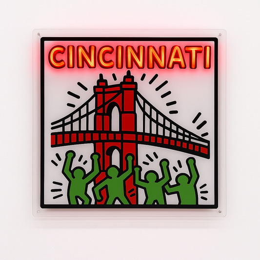 Keith Haring–Style LED Neon Wall Art – Cincinnati Edition